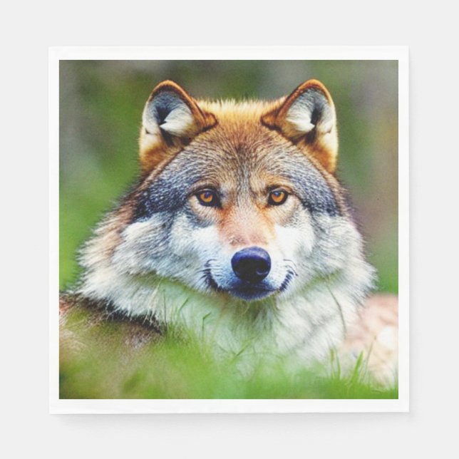 Guardanapo De Papel Linda pintura de cabeça de lobo (Frente)
