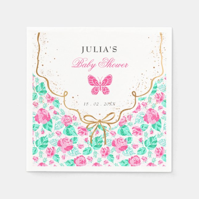Guardanapo De Papel Linda Rosa Floral Arco-íris Dourado Chá de Bebê (Frente)