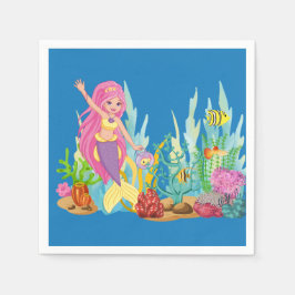 Guardanapo De Papel Linda sereia PINK HAIR tocando no mar