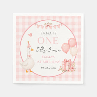 Guardanapo De Papel Linda Um Ganso Bobo Laço Rosa Menina 1º Aniversári