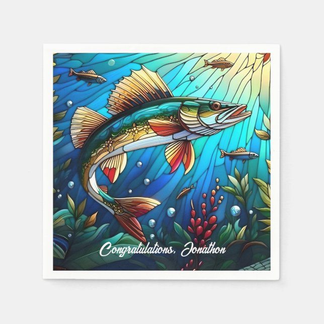 Guardanapo De Papel Linda Walleye Pike em lago (Frente)