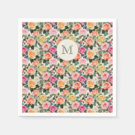 Guardanapo De Papel Lindas Rosas de Jardim Florais Monogramadas Elegan
