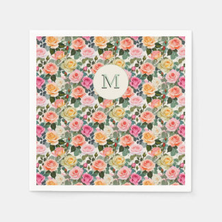 Guardanapo De Papel Lindas Rosas de Jardim Florais Monogramadas Elegan