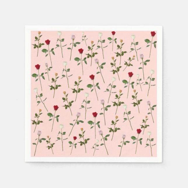 Guardanapo De Papel Lindas Rosas Rosa Chuveiro Floral Nupcial (Frente)
