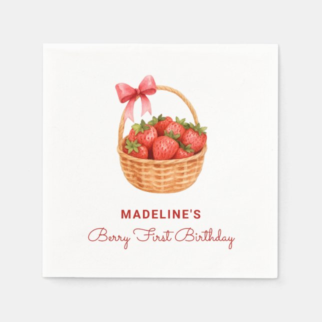 Guardanapo De Papel Lindo Aniversário de Morango Preppy Berry (Frente)