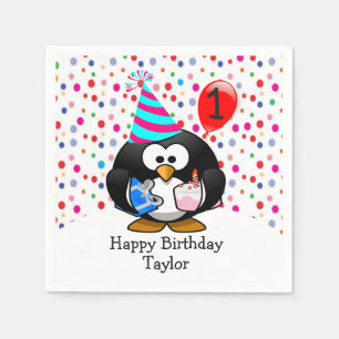 Guardanapo De Papel Lindo Bebê 1º Aniversário Feliz Pinguim