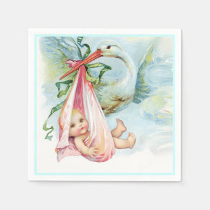 Guardanapo De Papel Lindo Chá de Bebê Vintage Cegonha Menina