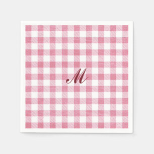 Guardanapo De Papel Lindo Nome Monograma Xadrez Gingham Rosa Préppy Fe