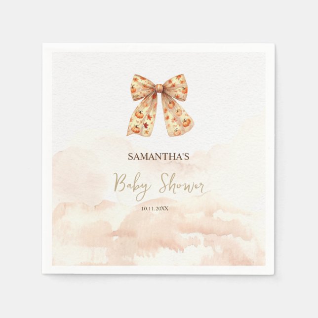 Guardanapo De Papel Lindos Bow Pumpkins de Outono Baby Shower (Frente)