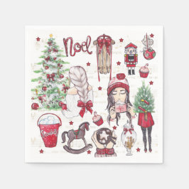 Guardanapo De Papel Lindos elementos de Natal Vermelho de Watercolor