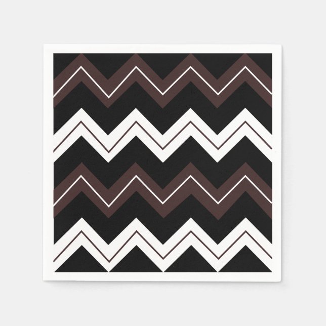 Guardanapo De Papel Listra Chevron Preto Branco Marrom  (Frente)