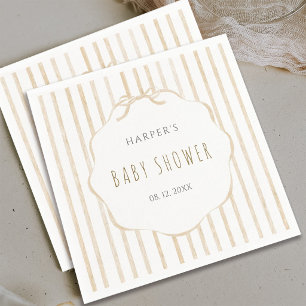 Guardanapo De Papel Listras Bege com Quadro de Recorte de Bebê Shower
