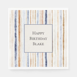 Guardanapo De Papel Listras de Creme Azul de Aniversário