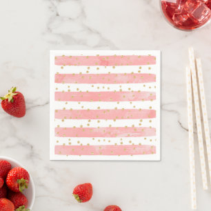 Guardanapo De Papel Listras de Lâmpada Rosa com Confetti Dourado Fals