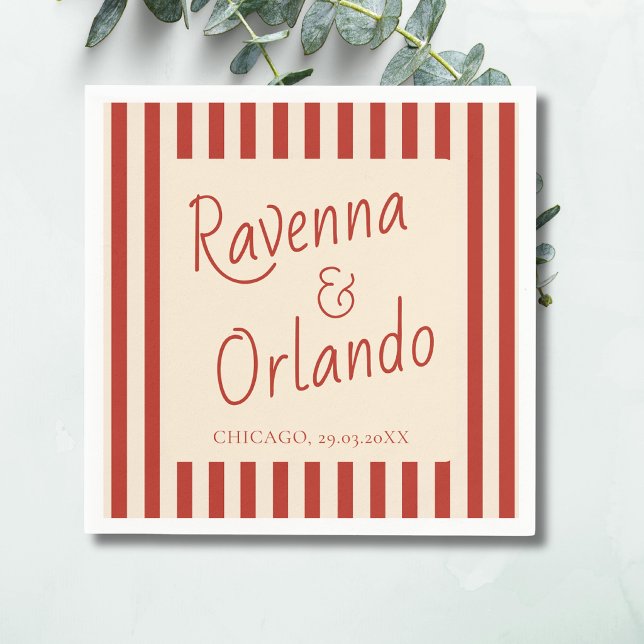 Guardanapo De Papel Listras de Marfim Vermelho Casamento Retro Minimal (Criador carregado)