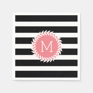 Guardanapo De Papel Listras de Monogramed & grinalda pretas & brancas