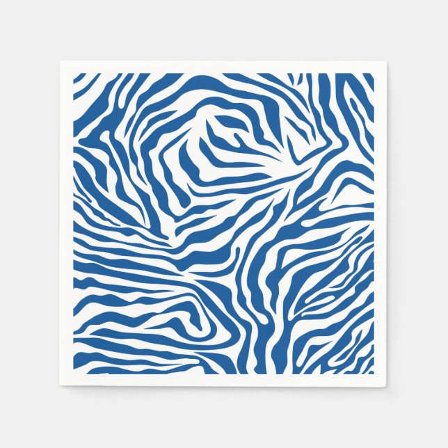Guardanapo De Papel Listras de Zebra Azul e Branco Impressão de Animal (Frente)