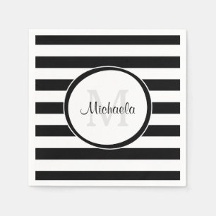 Guardanapo De Papel Listras e monograma preto e branco largos gráfico