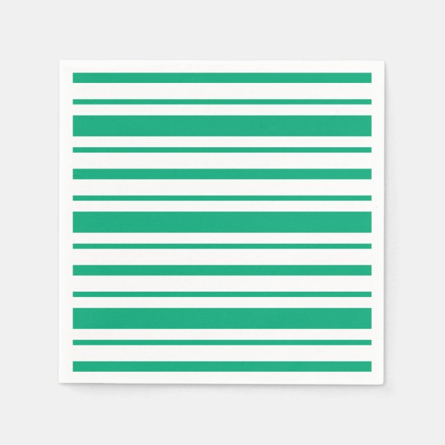 Guardanapo De Papel Listras Elegantes de Verde Esmeralda e Branco (Frente)