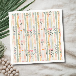 Guardanapo De Papel Listras Florais em Aquarela Pastel Vintage