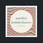 Guardanapo De Papel Listras Onduladas Aqua e Pêssego Chá de Noiva Pers<br><div class="desc">Guardanapos de Chá de Noiva Personalizados com Listras Onduladas Abstratas em Aqua e Coral Pêssego</div>