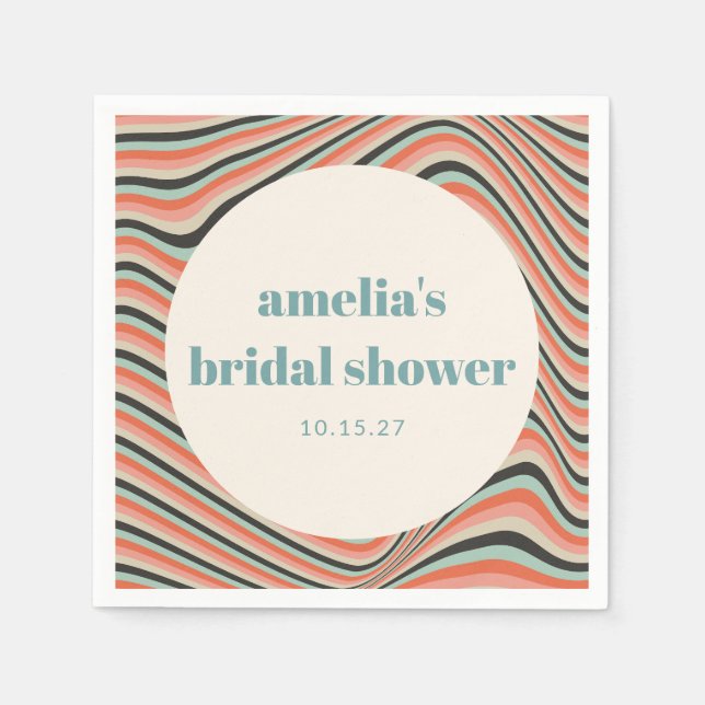 Guardanapo De Papel Listras Onduladas Aqua e Pêssego Chá de Noiva Pers (Frente)