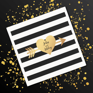 Guardanapo De Papel Listras pretas & brancas e coração dourado