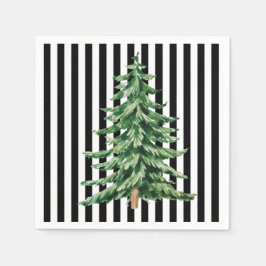 Guardanapo De Papel Listras Pretas e Brancas Árvore de Natal Aquarela