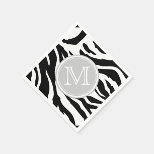 Guardanapo De Papel Listras preto e branco da zebra com monograma