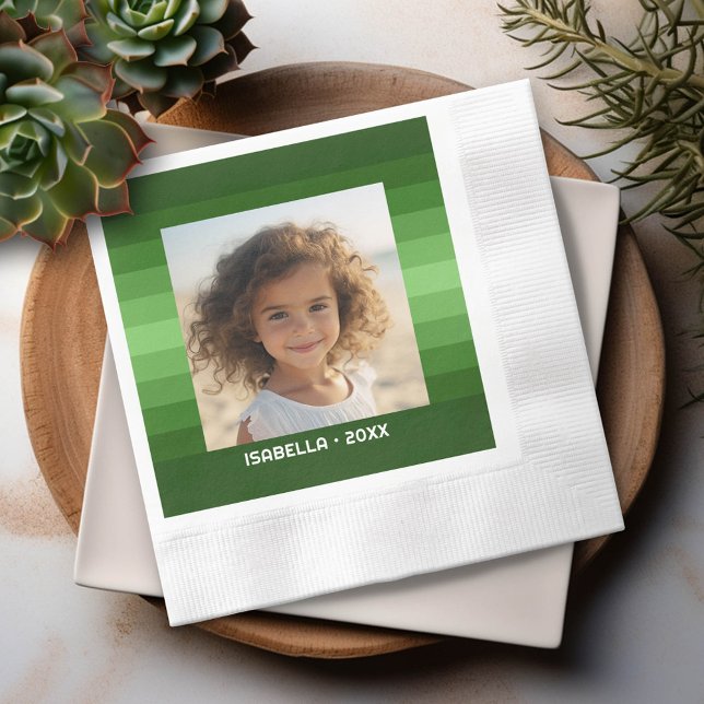 Guardanapo De Papel Listras Retro - Natal Verde - Foto Simples (Custom Party Napkin with Photo)