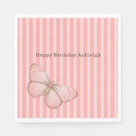 Guardanapo De Papel Listras Rosa com Aniversário de Borboleta