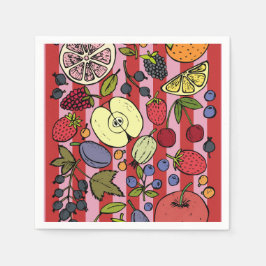 Guardanapo De Papel Listras rosa e vermelhas com frutas coloridas