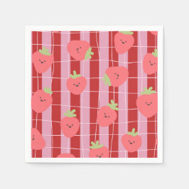 Guardanapo De Papel Listras rosa e vermelhas, com morangos