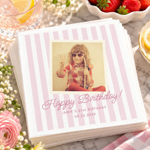 Guardanapo De Papel Listras Rosa Retrô Personalizado Foto Aniversário