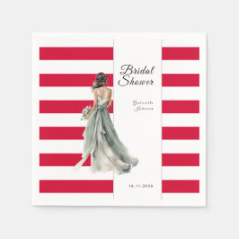 Guardanapo De Papel Listras Vermelhas Cereja em Aquarela Chá de Noiva