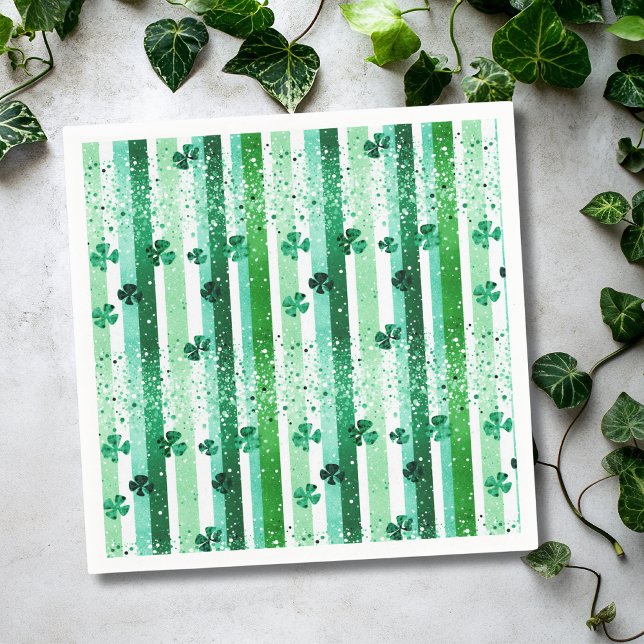 Guardanapo De Papel Listras Verticais Verdes Clássicas com Trevos de Q (Criador carregado)