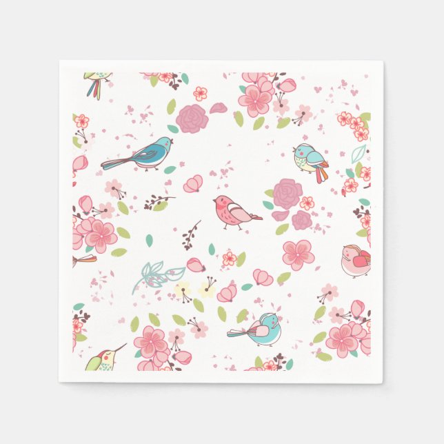Guardanapo De Papel Little Birdie Pink e Blue Whimsical Girly (Frente)