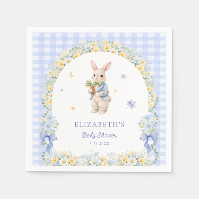 Guardanapo De Papel Little Bunny Gingham Boy Baby Shower (Frente)