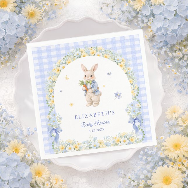 Guardanapo De Papel Little Bunny Gingham Boy Baby Shower (Criador carregado)