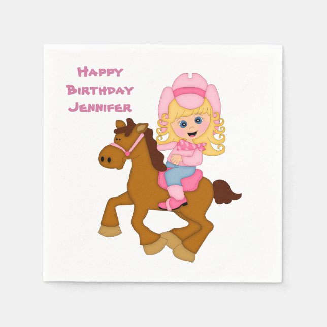 Guardanapo De Papel Little Cowgirl e Pony Birthday (Frente)