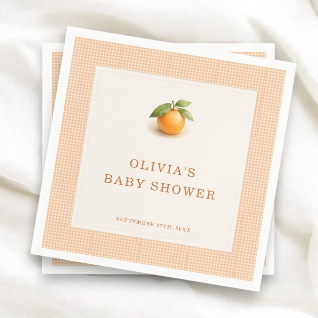 Guardanapo De Papel Little Cutie Orange Gingham Baby Shower Party (Criador carregado)