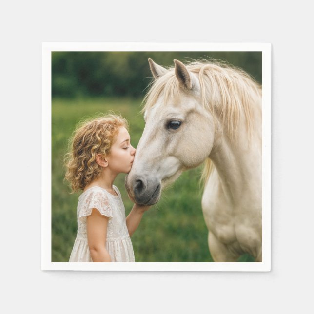 Guardanapo De Papel Little Girl Kissing Her Horse (Frente)