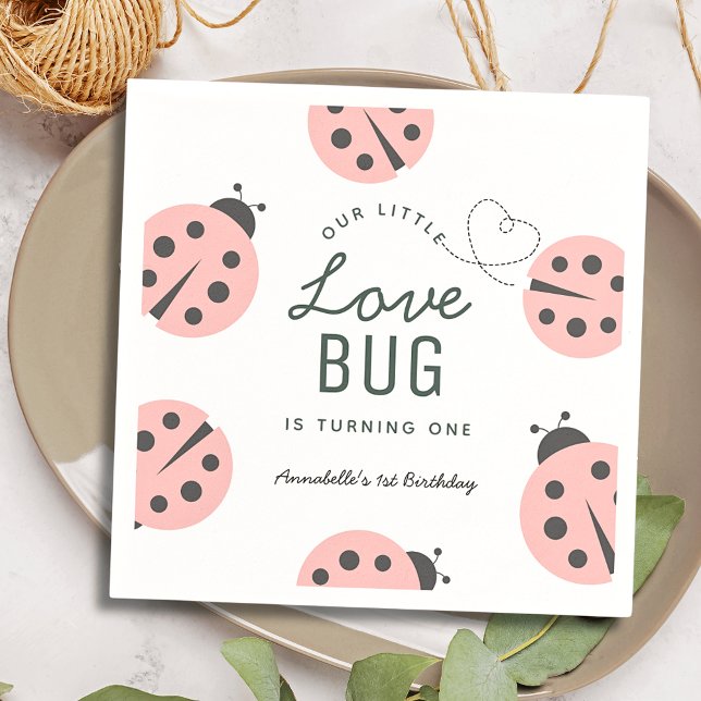 Guardanapo De Papel Little Love Bug Pink Ladybug Birthday Napkins (Criador carregado)