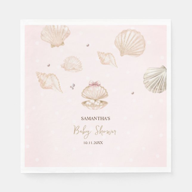 Guardanapo De Papel Little Pearl Seashells Dots Baby Shower (Frente)