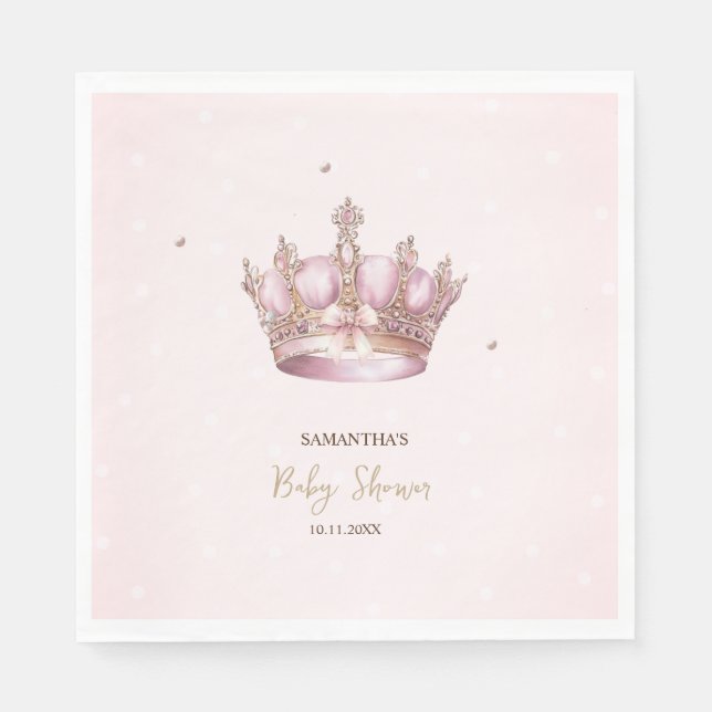 Guardanapo De Papel Little Princess Crown Pearls Dots Baby Shower (Frente)