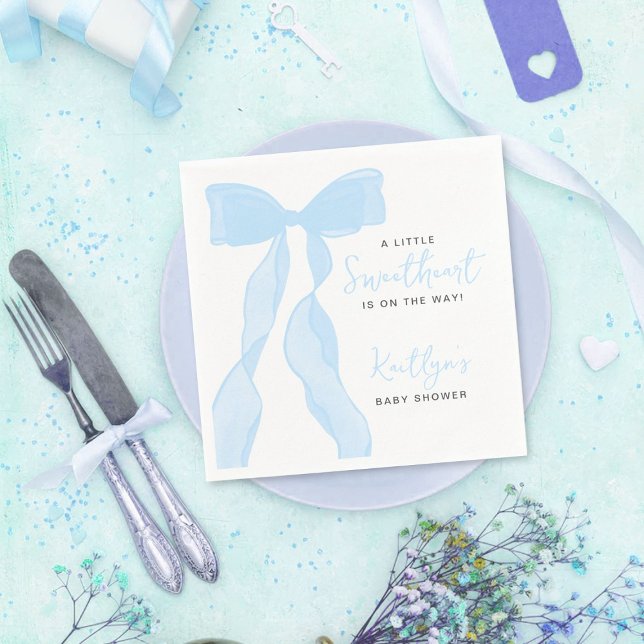 Guardanapo De Papel Little Sweetheart Elegant Blue Bow Baby Shower (Criador carregado)
