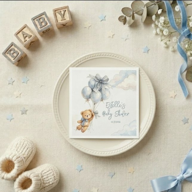 Guardanapo De Papel Little Teddy Bear Blue Balloons Clouds Baby Boy (Criador carregado)