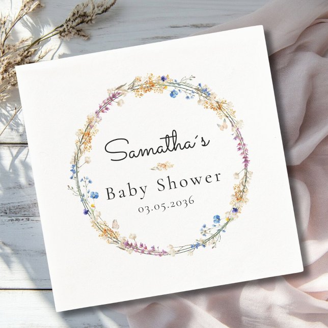 Guardanapo De Papel Little Wildflower Boho Dream - Baby Shower (Little Wildflower Boho Dream - Custom Baby Shower Napkins with your Name & Date.)