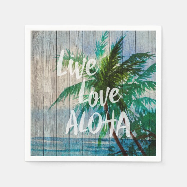 Guardanapo De Papel Live Love Aloha Palm Tree Beach Sinal (Frente)