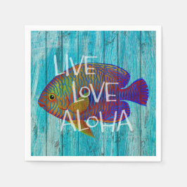 Guardanapo De Papel Live Love Aloha Tropical Fish Beach Sinal